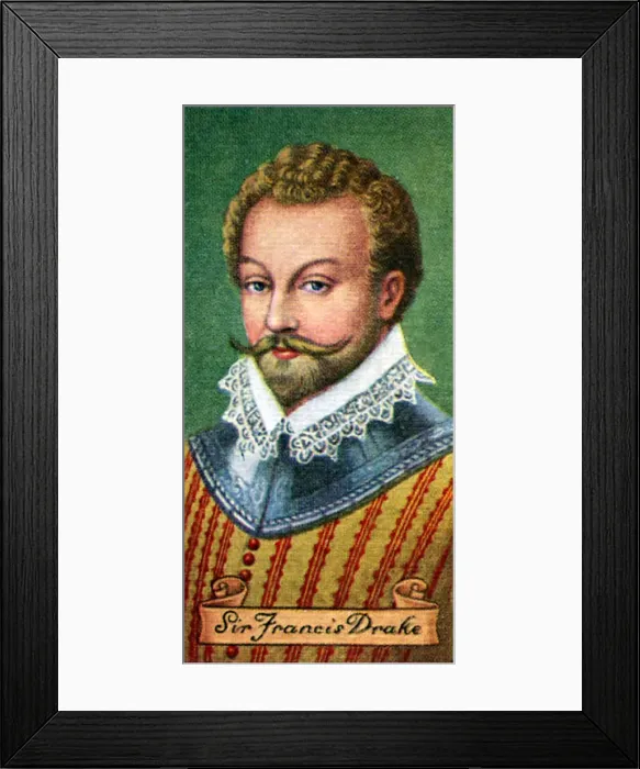 Framed Print : Sir Francis Drake, taken from a series of cigarette cards, 1935 Framed Print : Sir Francis Drake, taken from a series of cigarette cards, 1935