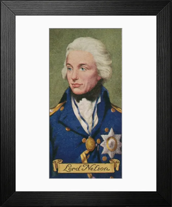 Framed Print : Lord Nelson, taken from a series of cigarette cards, 1935 Framed Print : Lord Nelson, taken from a series of cigarette cards, 1935
