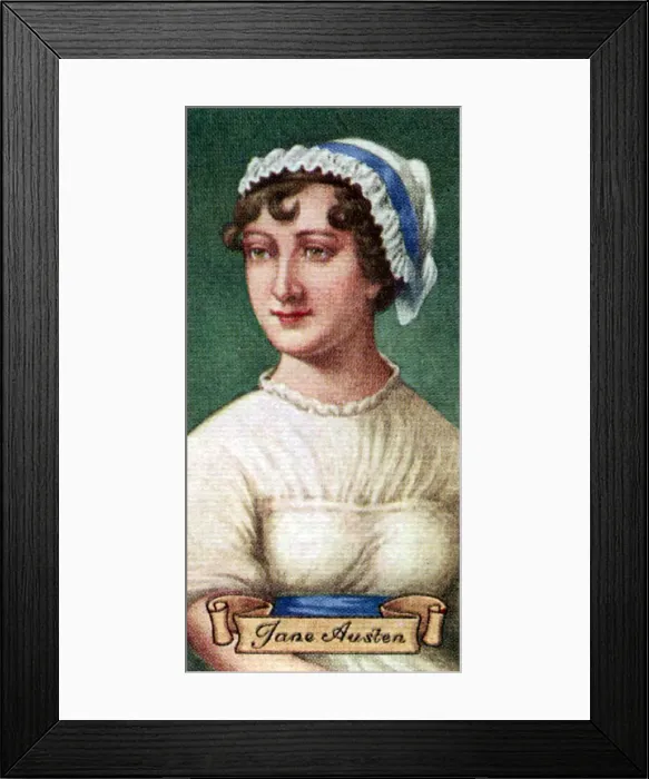Framed Print : Jane Austen, taken from a series of cigarette cards, 1935 Framed Print : Jane Austen, taken from a series of cigarette cards, 1935