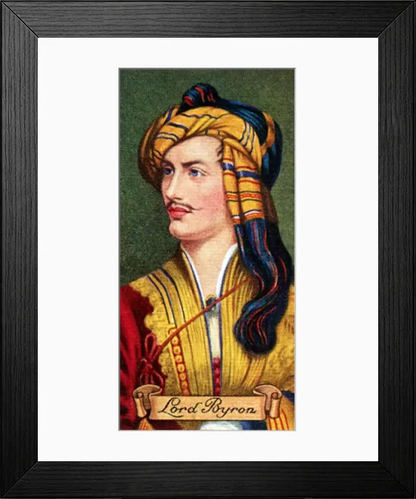Framed Print : Lord Byron, taken from a series of cigarette cards, 1935 Framed Print : Lord Byron, taken from a series of cigarette cards, 1935