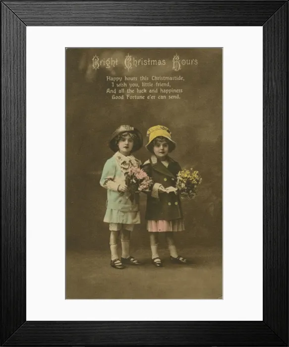 Framed Print : Bright Christmas Hours vintage Christmas card, c1900 Framed Print : Bright Christmas Hours vintage Christmas card, c1900