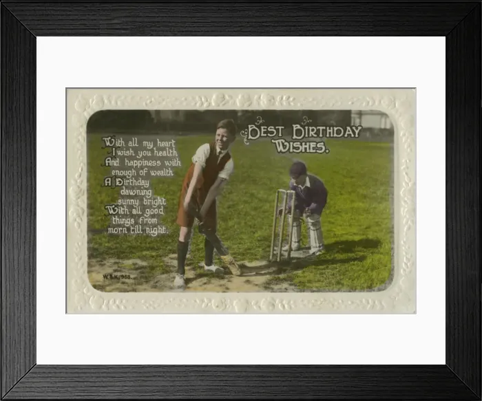 Framed Print : Birthday card featuring two boys playing cricket Framed Print : Birthday card featuring two boys playing cricket