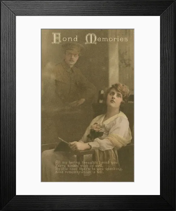 Framed Print : Fond Memories, romantic postcard sent from a soldier to his sweetheart Framed Print : Fond Memories, romantic postcard sent from a soldier to his sweetheart