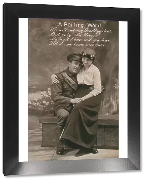 A Parting Word, romantic postcard featuring a soldier and his sweetheart