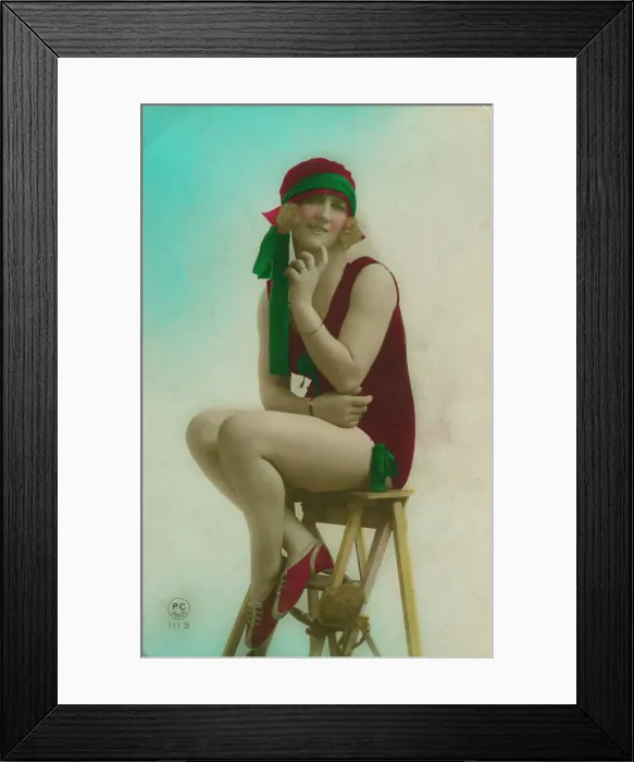Framed Print : Postcard of a swimmer, c1920s Framed Print : Postcard of a swimmer, c1920s