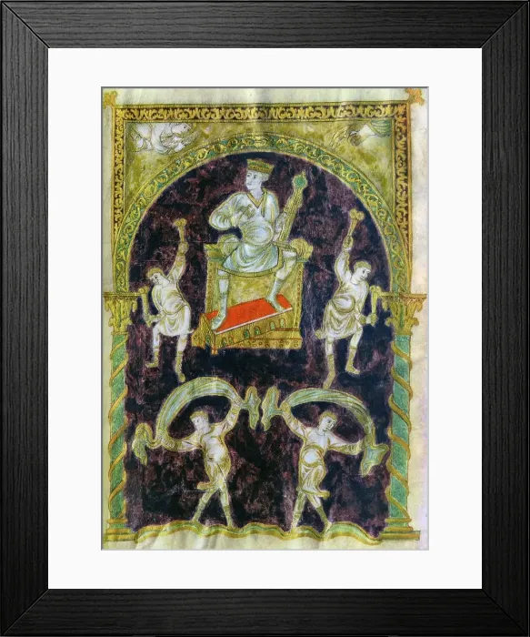 Framed Print : King David enthroned, dancers, end of 9th century (890-900), Abbey of St Gall Framed Print : King David enthroned, dancers, end of 9th century (890-900), Abbey of St Gall