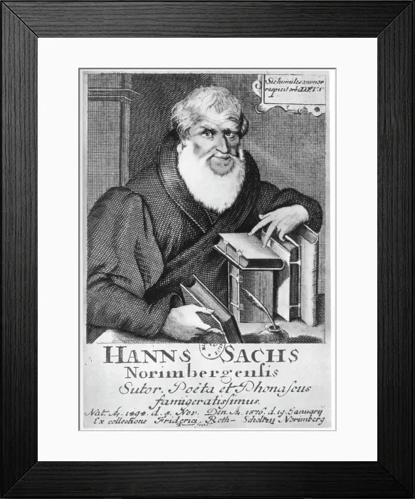 Framed Print : Hans Sachs, German meistersinger (mastersinger), poet, playwright and shoemaker, 1623. Artist: L Kilina Framed Print : Hans Sachs, German meistersinger (mastersinger), poet, playwright and shoemaker, 1623. Artist: L Kilina
