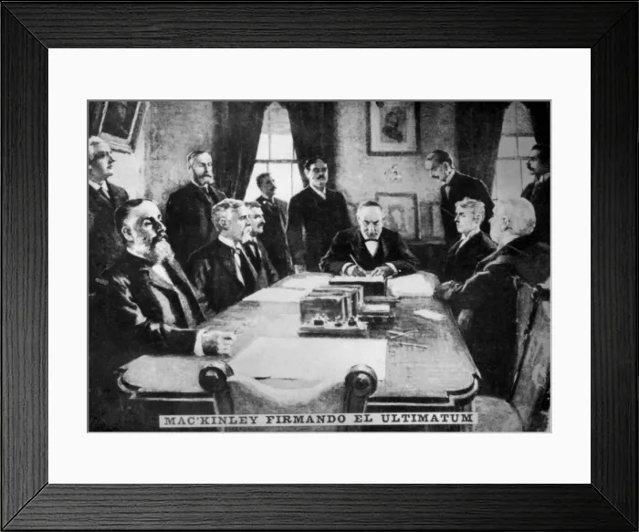 Framed Print : McKinley signs the ultimatum, 12th April 1898, (c1910) Framed Print : McKinley signs the ultimatum, 12th April 1898, (c1910)