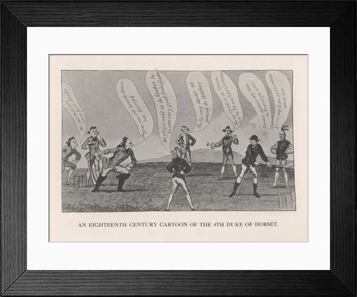 Framed Print : Edward Sackville (1591-1652), 4th Duke of Dorset, playing cricket, 18th century (1912) Framed Print : Edward Sackville (1591-1652), 4th Duke of Dorset, playing cricket, 18th century (1912)