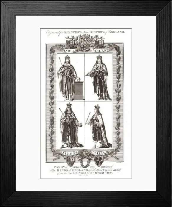 Framed Print : English Kings with coats of Arms, 18th century Framed Print : English Kings with coats of Arms, 18th century