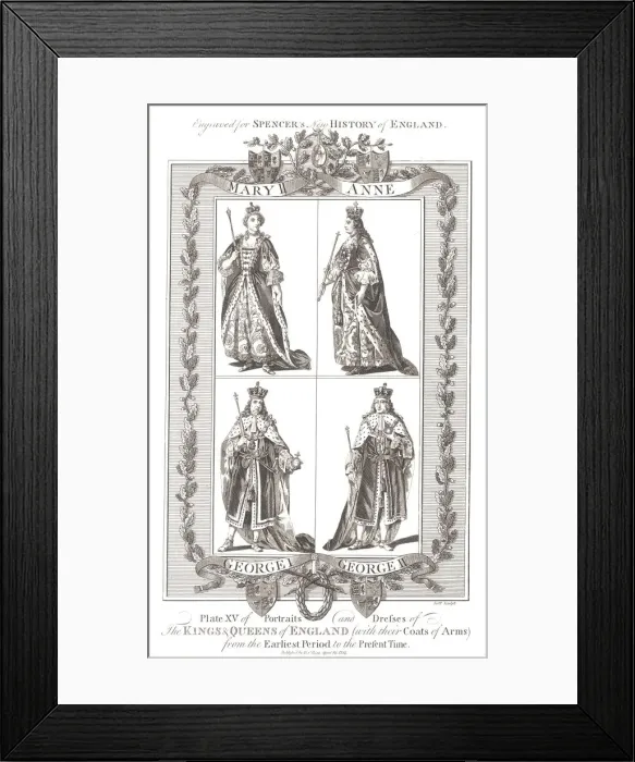 Framed Print : English Kings and Queens with coats of Arms, 1780-1800 Framed Print : English Kings and Queens with coats of Arms, 1780-1800