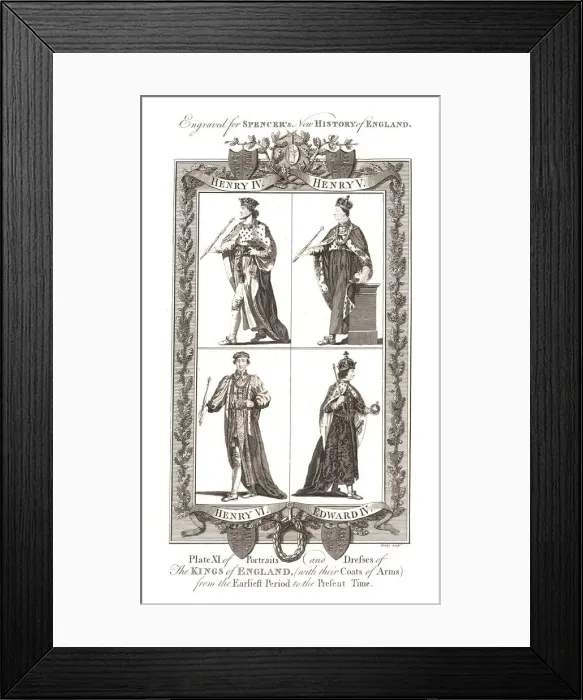 Framed Print : Portraits and Dresses of The Kings of England with coats of Arms, 1784 Artist: Webley and Scott Ltd Framed Print : Portraits and Dresses of The Kings of England with coats of Arms, 1784 Artist: Webley and Scott Ltd
