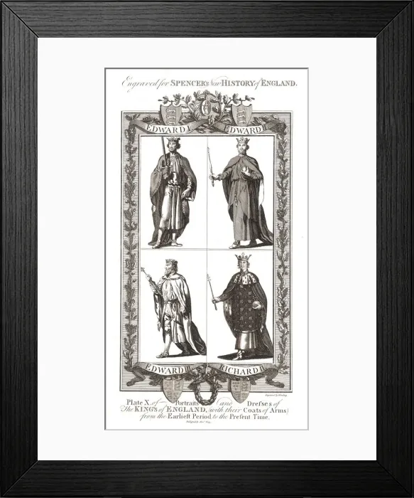Framed Print : Portraits and Dresses of The Kings of England with coats of Arms, 1784 Artist: Wooding Framed Print : Portraits and Dresses of The Kings of England with coats of Arms, 1784 Artist: Wooding