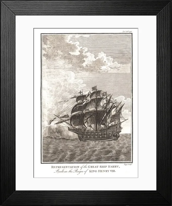 Framed Print : Representations of the Great Ship Harry built in the Reign of King Henry VIII, 1793. Artist: Page Framed Print : Representations of the Great Ship Harry built in the Reign of King Henry VIII, 1793. Artist: Page