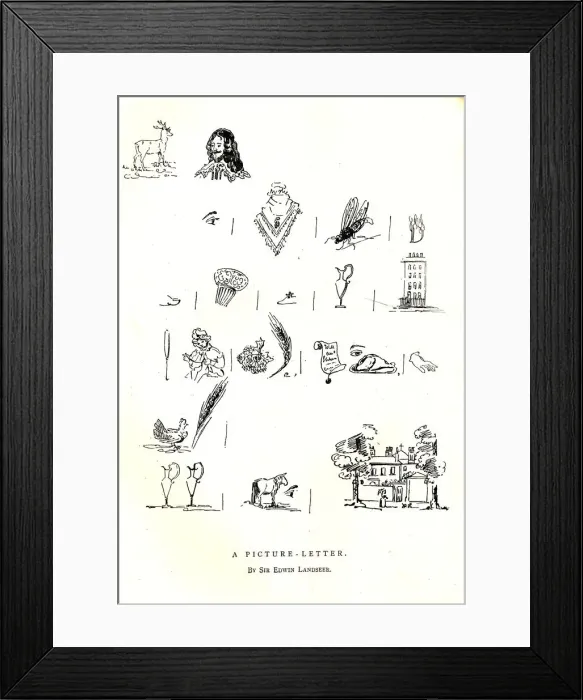 Framed Print : A Picture Letter, By Sir Edwin Landseer. reads DEAR CHARLES, I shall be delighted to come to your hou Artist: Edwin Henry Landseer Framed Print : A Picture Letter, By Sir Edwin Landseer. reads DEAR CHARLES, I shall be delighted to come to your hou Artist: Edwin Henry Landseer
