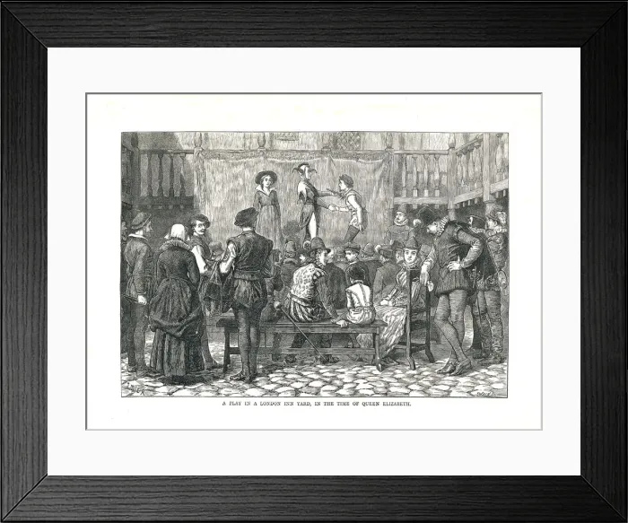 Framed Print : A Play in an Elizabethan London Inn Yard, 1878 Artist: Walter Thornbury Framed Print : A Play in an Elizabethan London Inn Yard, 1878 Artist: Walter Thornbury