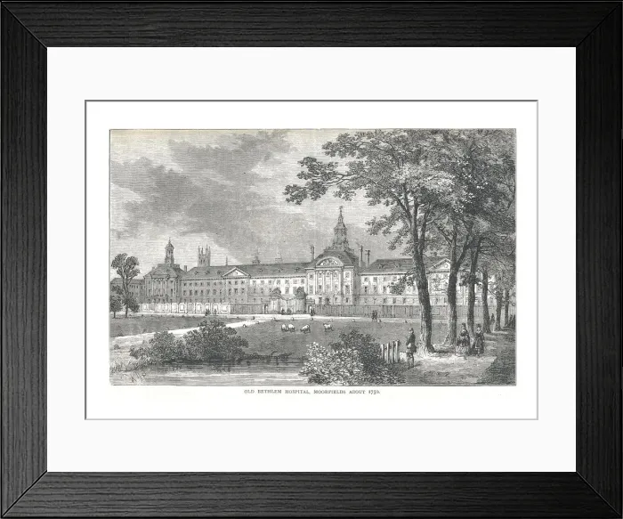 Framed Print : Old Bethlem Hospital. Moorfields About 1750, 1878. Artist: Walter Thornbury Framed Print : Old Bethlem Hospital. Moorfields About 1750, 1878. Artist: Walter Thornbury