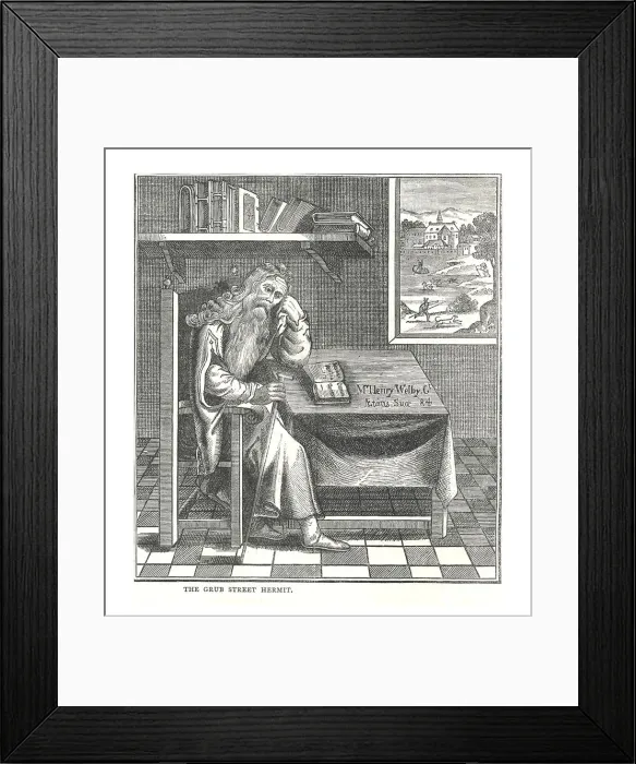 Framed Print : The Grub Street Hermit. From a picture published by Richardson, 1878. Artist: Walter Thornbury Framed Print : The Grub Street Hermit. From a picture published by Richardson, 1878. Artist: Walter Thornbury
