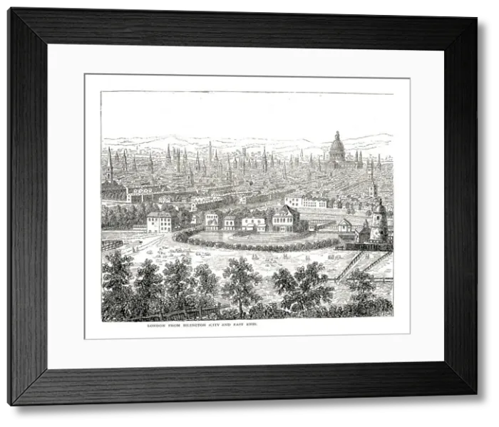 Framed Print : London from Islington City and East End. From a view by Canaletti, published 1753. Artist: Canaletto Framed Print : London from Islington City and East End. From a view by Canaletti, published 1753. Artist: Canaletto