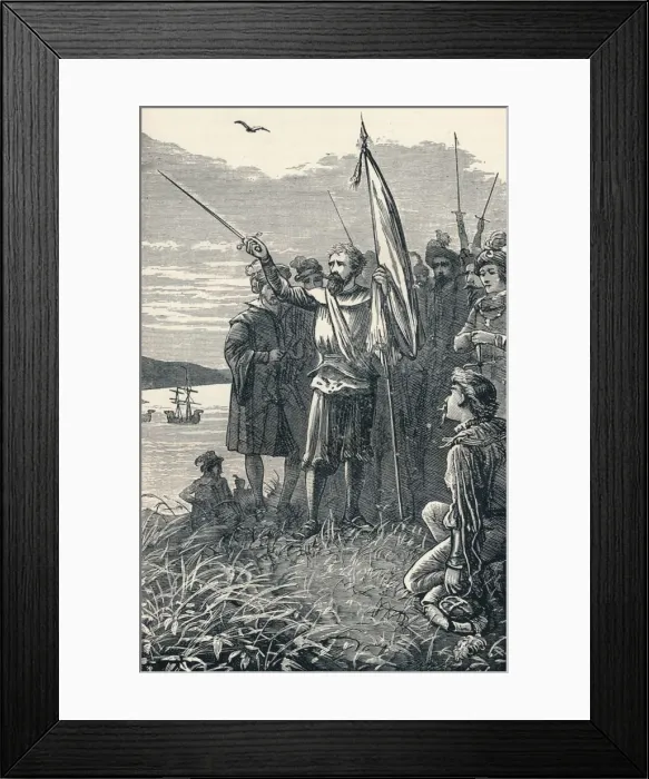 Framed Print : Columbus Takes possession of San Salvador for Spain, 1904 Framed Print : Columbus Takes possession of San Salvador for Spain, 1904