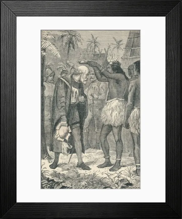 Framed Print : The Cacique Placing a Crown Upon the Head of Columbus, 1904 Framed Print : The Cacique Placing a Crown Upon the Head of Columbus, 1904