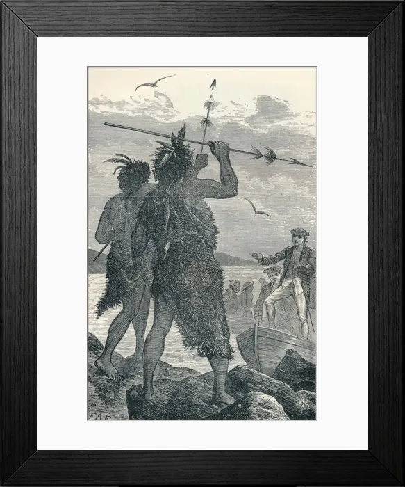 Framed Print : Two Natives Dispute Captain Cooks Landing, 1904 Framed Print : Two Natives Dispute Captain Cooks Landing, 1904