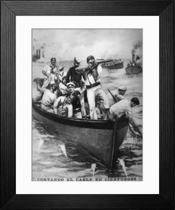 Framed Print : Cutting the Cienfuegos Cables, (1898), 1920s Framed Print : Cutting the Cienfuegos Cables, (1898), 1920s