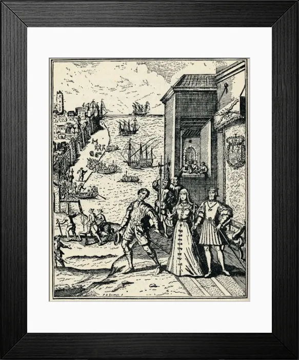 Framed Print : Columbus with Ferdinand and Isabella, (3rd August 1492), 1912