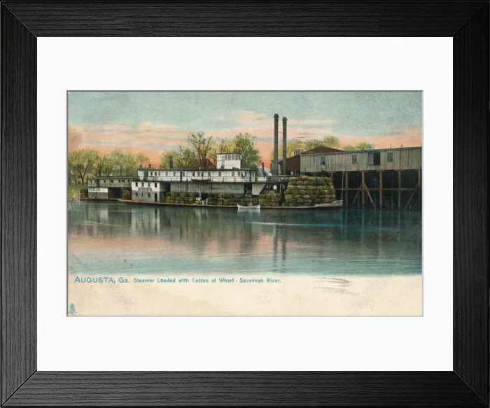 Framed Print : Steamer loaded with cotton at a wharf, Savannah River, Augusta, Georgia, 1908