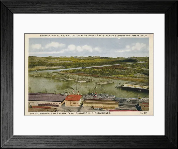 Framed Print : Pacific Entrance to Panama Canal Showing U. S. Submarines, c1920s Framed Print : Pacific Entrance to Panama Canal Showing U. S. Submarines, c1920s