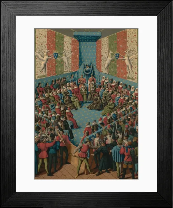Framed Print : Verdict on John II of Alencon, 15th century. Artist: Jean Fouquet Framed Print : Verdict on John II of Alencon, 15th century. Artist: Jean Fouquet