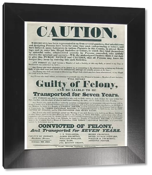 Posters warning those guilty of illegal oaths were liable to deportation, (1834), 1934