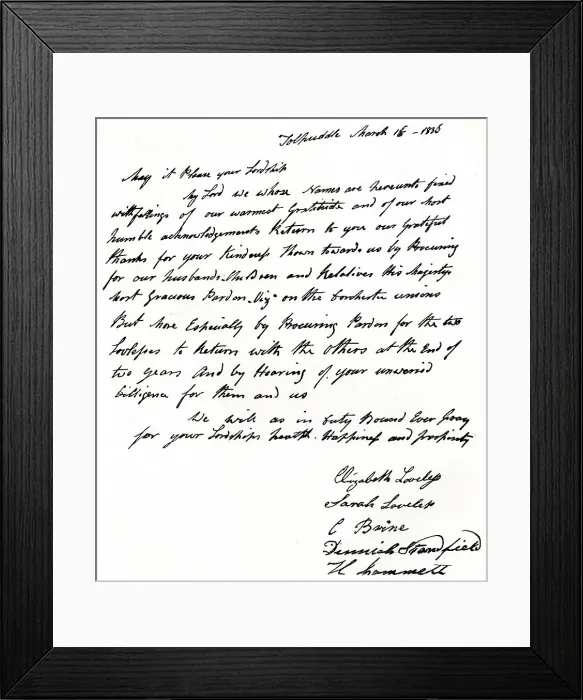 Framed Print : Letter written to Home Secretary John Russell (1792-1878) by the wives of the Tolpuddle Martyrs Framed Print : Letter written to Home Secretary John Russell (1792-1878) by the wives of the Tolpuddle Martyrs