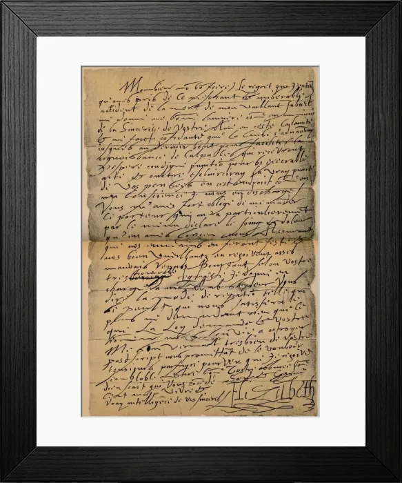 Framed Print : A letter from Queen Elizabeth I (1533-1603) to King Jmaes VI (1566-1625), 1898. Artist: James Stillie Framed Print : A letter from Queen Elizabeth I (1533-1603) to King Jmaes VI (1566-1625), 1898. Artist: James Stillie