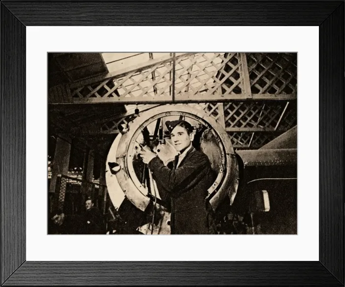 Framed Print : A metal worker with automatic drill stripping an engine casing, 1940 Framed Print : A metal worker with automatic drill stripping an engine casing, 1940