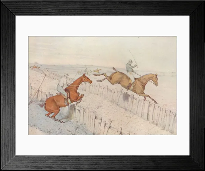 Framed Print : A Steeplechase: Going over an old blind roadway, and doing it well: even betting, 1827. Artist: Henry Thomas Alken Framed Print : A Steeplechase: Going over an old blind roadway, and doing it well: even betting, 1827. Artist: Henry Thomas Alken