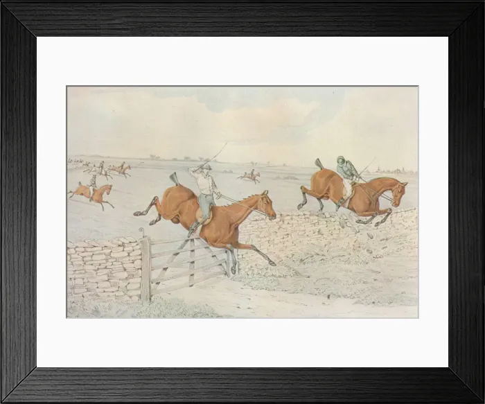 Framed Print : A Steeplechase: A slap at a stone enclosure. 5 to 4 on white, 1827. Artist: Henry Thomas Alken Framed Print : A Steeplechase: A slap at a stone enclosure. 5 to 4 on white, 1827. Artist: Henry Thomas Alken
