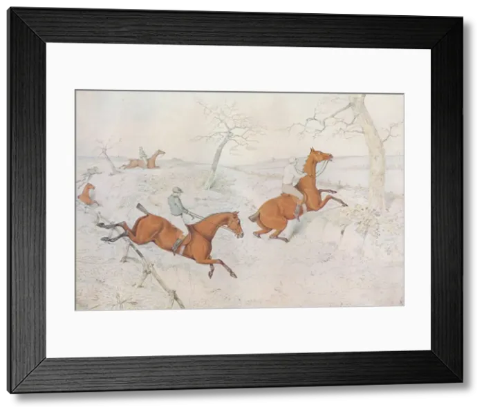 Framed Print : A Steeplechase: Crossing a deep ravine dangerous to pass, 1827. Artist: Henry Thomas Alken Framed Print : A Steeplechase: Crossing a deep ravine dangerous to pass, 1827. Artist: Henry Thomas Alken
