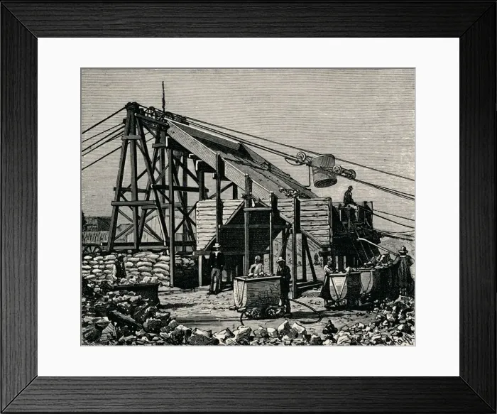 Framed Print : Kimbereley Diamond Mine: apparatus for raising the diamantiferous earth, 1896 Framed Print : Kimbereley Diamond Mine: apparatus for raising the diamantiferous earth, 1896