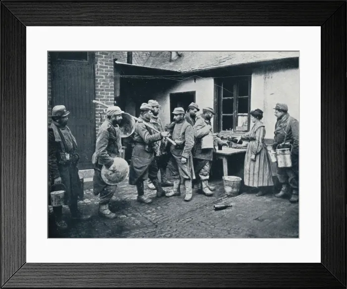 Framed Print : French soldiers returning from the trenches make a halt for refreshment, c1914 Framed Print : French soldiers returning from the trenches make a halt for refreshment, c1914