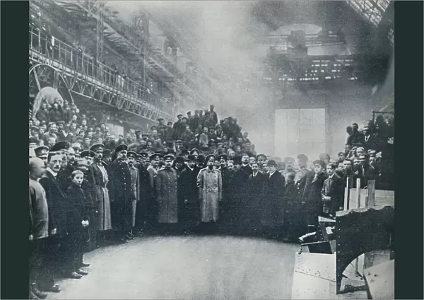 The Czar, taken among the workmen at the great Putiloff Munition and Engineering Works, 1914
