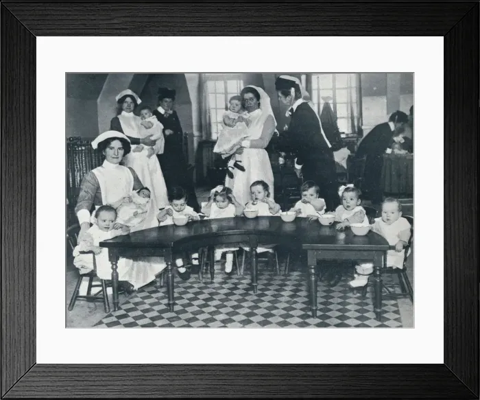 Framed Print : Kingsway Hall Creche for children with fathers at the war and mothers who are working, 1914 Framed Print : Kingsway Hall Creche for children with fathers at the war and mothers who are working, 1914