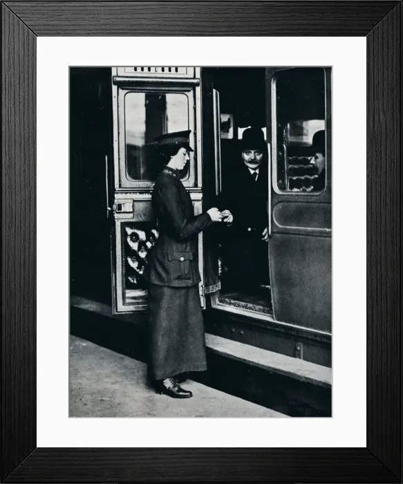 Framed Print : A woman ticket inspector at work, c1914 Framed Print : A woman ticket inspector at work, c1914