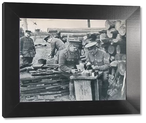British engineers with the Expeditionary Force making hand grenades out of tobacco tins, c1914