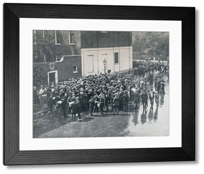 Framed Print : Before England declared war: German Reservists waiting outside German Consulate in London, 1914