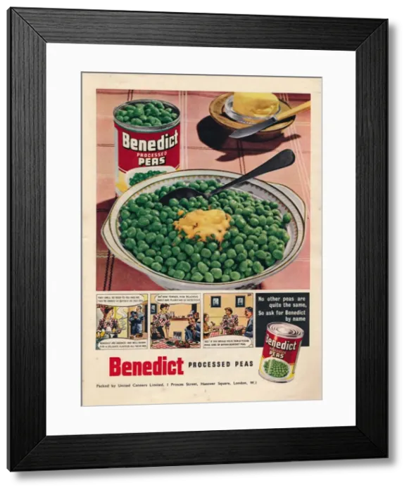 Framed Print : Advert for Benedict processed peas, 1951 Framed Print : Advert for Benedict processed peas, 1951