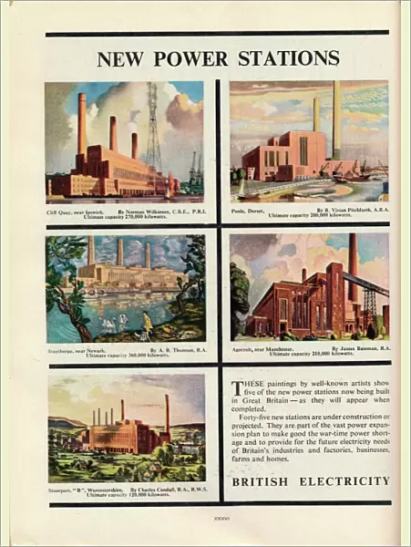 New Power Stations, advert for British Electricity, 1951. Artist: Norman Wilkinson