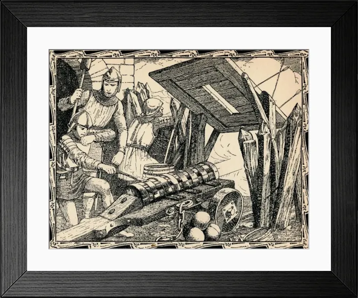 Framed Print : The First Cannon at Crecy, 1902. Artist: Patten Wilson Framed Print : The First Cannon at Crecy, 1902. Artist: Patten Wilson
