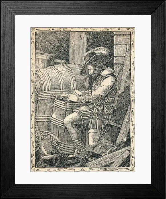 Framed Print : Raleigh in the Tower, 1902. Artist: Patten Wilson Framed Print : Raleigh in the Tower, 1902. Artist: Patten Wilson