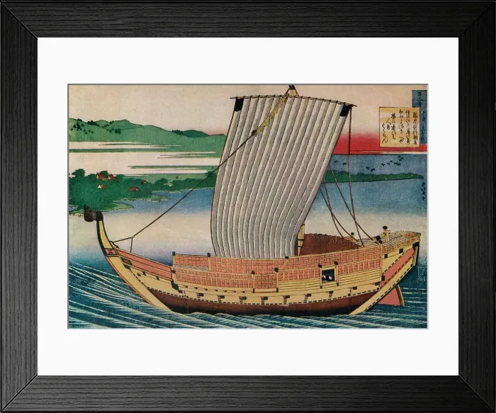Framed Print : A Junk Gliding Across Suminoye Bay, c18th century, (1925). Artist: Hokusai Framed Print : A Junk Gliding Across Suminoye Bay, c18th century, (1925). Artist: Hokusai